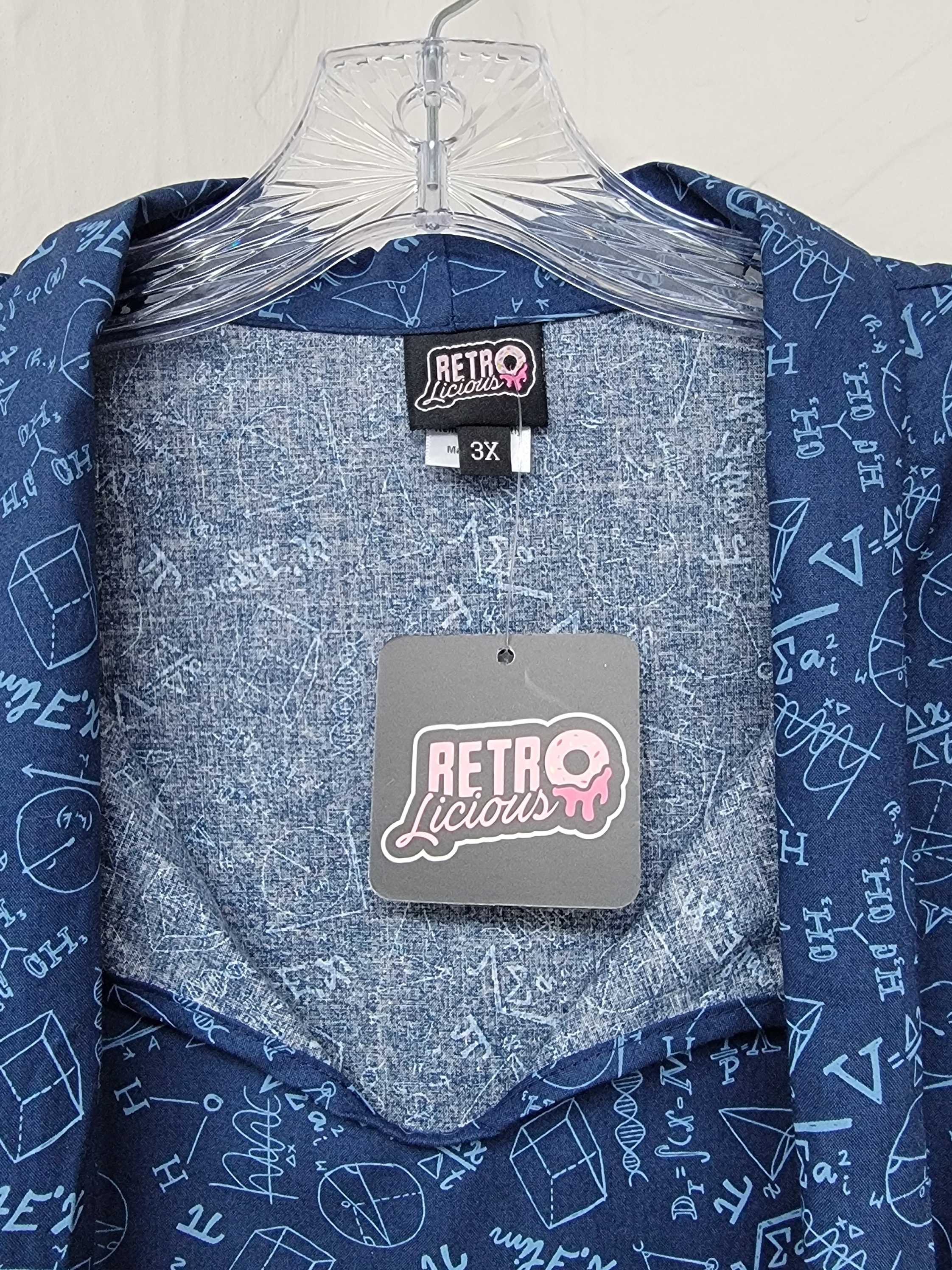 Retrolicious Modcloth Blue Math Geek Nerd School Neck Tie Sleeveless Blouse 3x — image 4 of 7